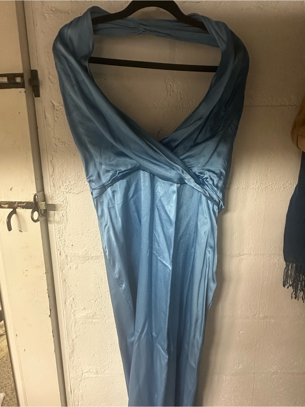 H&M Light Blue Satin Backless Wrap Dress